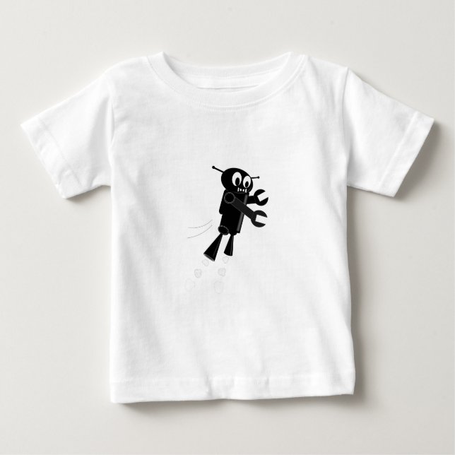 Black Flying Robot Baby T-Shirt (Front)