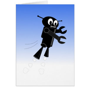 Black Flying Robot Blue Sky Background