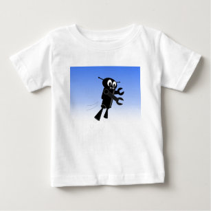 Black Flying Robot Blue Sky Background Baby T-Shirt