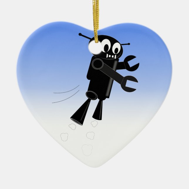 Black Flying Robot Blue Sky Background Ceramic Tree Decoration (Front)