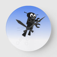 Black Flying Robot Blue Sky Background