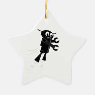 Black Flying Robot Ceramic Tree Decoration
