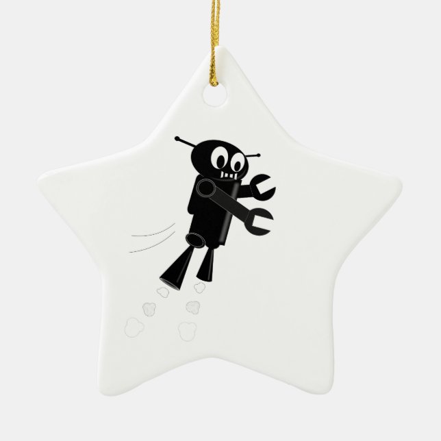 Black Flying Robot Ceramic Tree Decoration (Front)