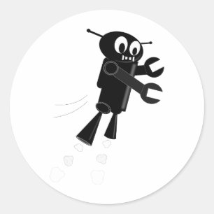 Black Flying Robot Classic Round Sticker
