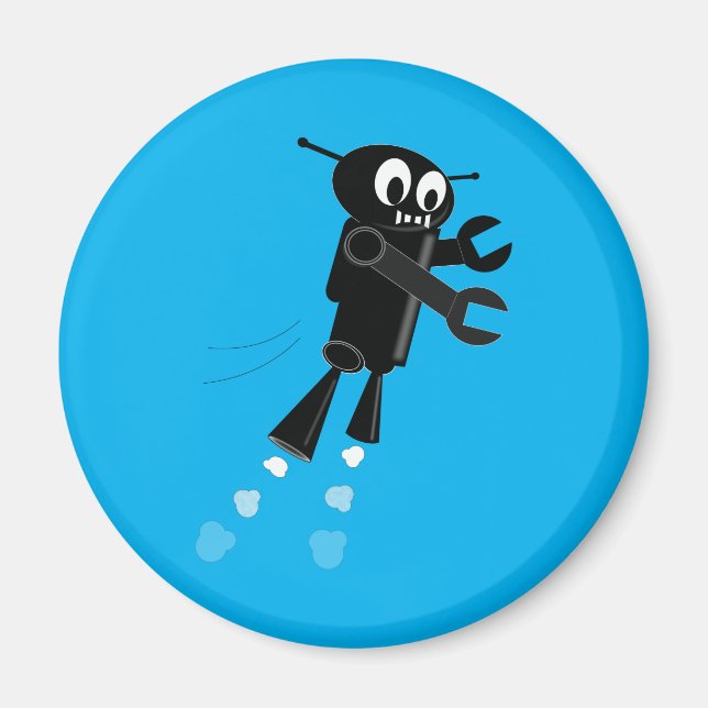 Black Flying Robot In Blue Sky Magnet (Front)
