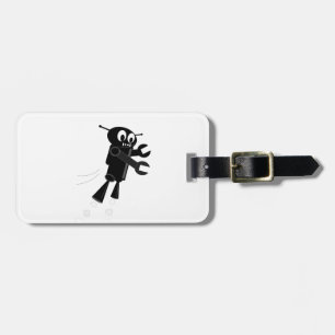 Black Flying Robot Luggage Tag