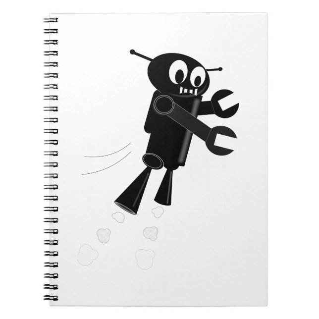 Black Flying Robot Spiral Notebook (Front)