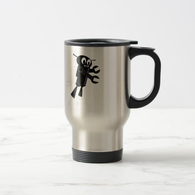 Black Flying Robot Travel Mug (Right)