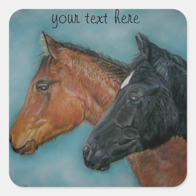 black foal & chestnut foal picture of baby horsess square sticker (Front)
