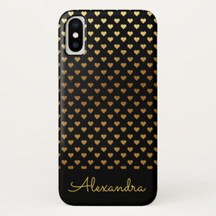 Black Foil Heart Pattern and Custom Name iPhone X Case