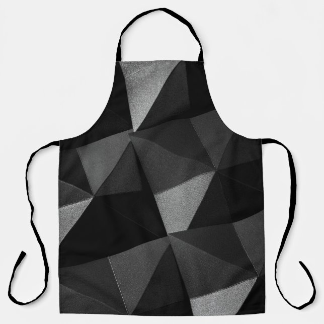 Black folded textured paper abstract shiny origami apron (Front)