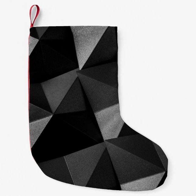 Black folded textured paper abstract shiny origami small christmas stocking (Front)