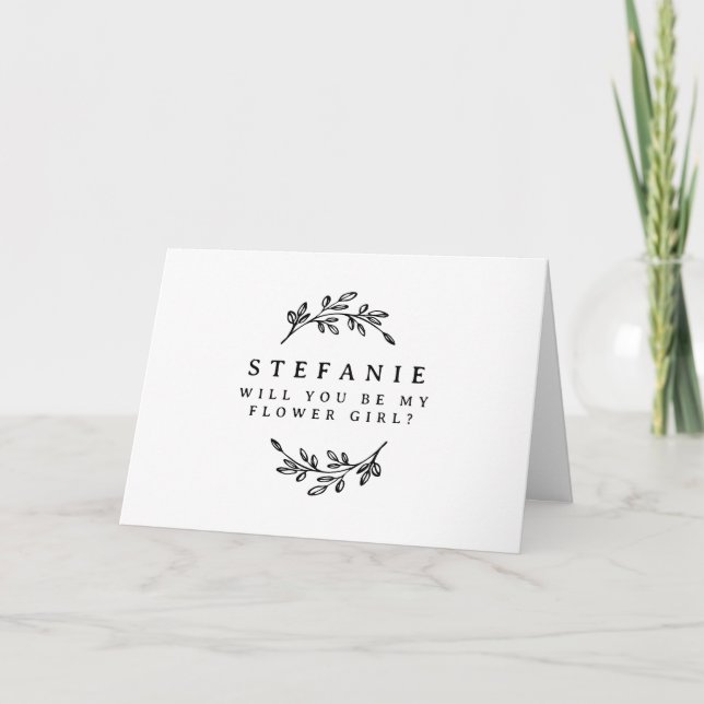 Black Foliage Wreath Will You Be My Flower Girl Card (Front)