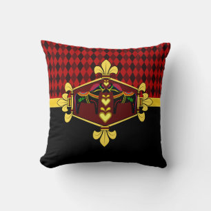 Black Folk Dala horse, Red diamond print,gold Cushion