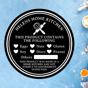 Black Food Allergy Alert Bakery Round Sticker