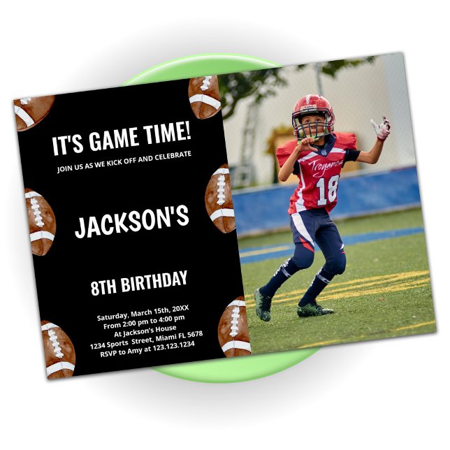 Black Football Birthday Invitations with photo (Creator Uploaded)
