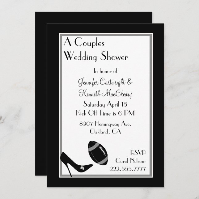 Black Football Couples Wedding Shower Invitation (Front/Back)
