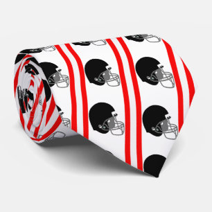 Black Football Helmet on Red and White Necktie