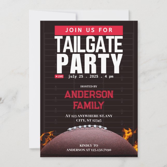 Black Football Tailgate Party Invitation (Front)