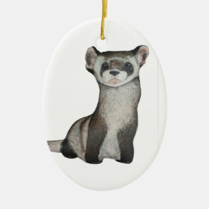 Black footed ferret ceramic tree decoration