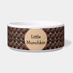 Black & Foral Pattern with Monogram Dog Bowl
