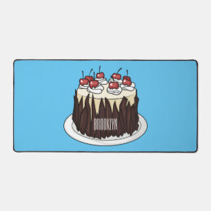 Black Forest cake cartoon illustration Desk Mat
