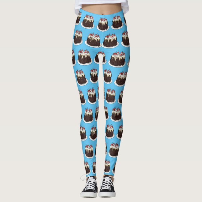 Black Forest cake cartoon illustration Leggings (Front)