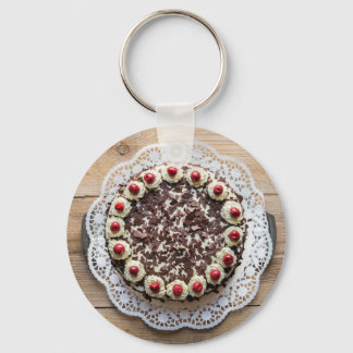 Black Forest cake on rustic wood Key Ring