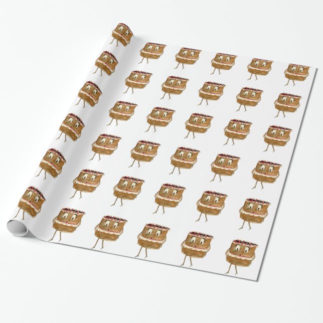 Black Forest Gateau cartoon pattern Wrapping Paper (Unrolled)