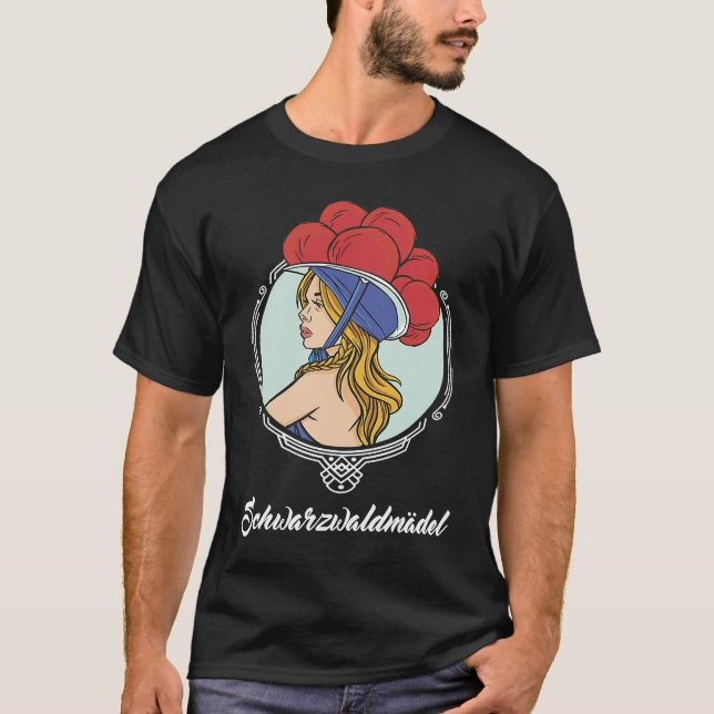 Black Forest girl with traditional Bollen hat T-Shirt (Front)