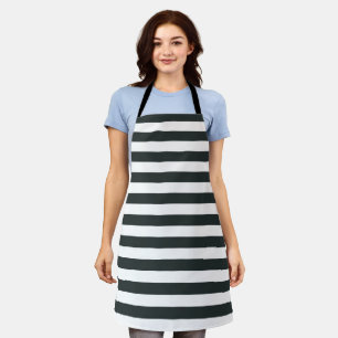 Black Forest Green and White Stripes Apron