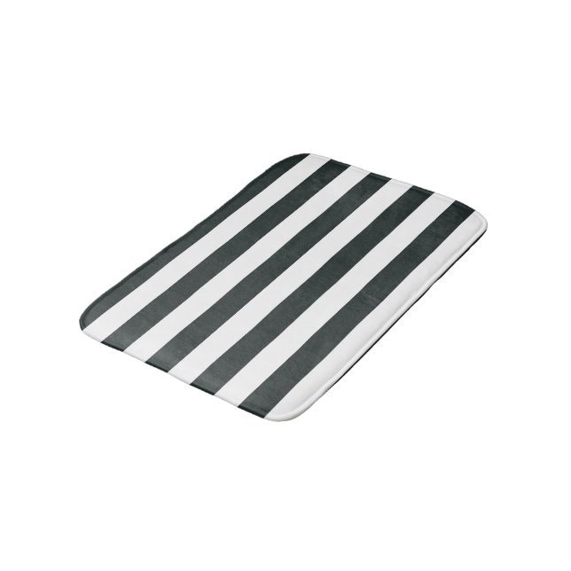 Black Forest Green and White Stripes Bath Mat (Angled)