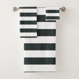 Black Forest Green and White Stripes Bath Towel Set