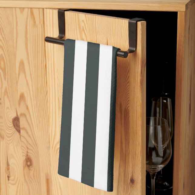 Black Forest Green and White Stripes Tea Towel (Thirds Fold)