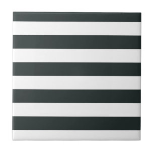 Black Forest Green and White Stripes Tile