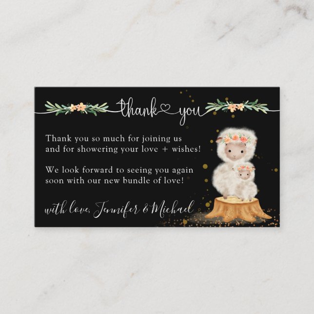 Black Forest Lamb Sheep Baby Shower Thank You Enclosure Card (Front)