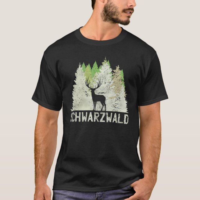 Black Forest  Mountains Trees Deer Nature T-Shirt (Front)