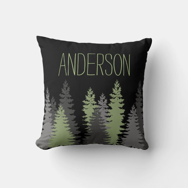 Black Forest Woods Pine Tree Custom Name Cushion (Front)