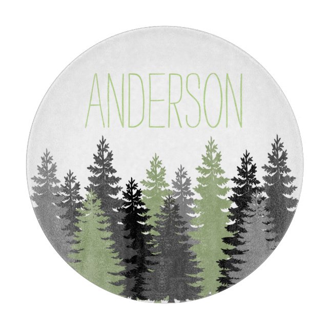 Black Forest Woods Pine Tree Custom Name Cutting Board (Front)