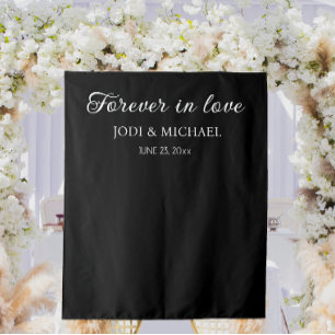 Black Forever in Love Wedding Backdrop Tapestry