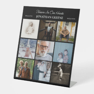 Black Forever In Our Hearts Photo Collage Memorial Pedestal Sign
