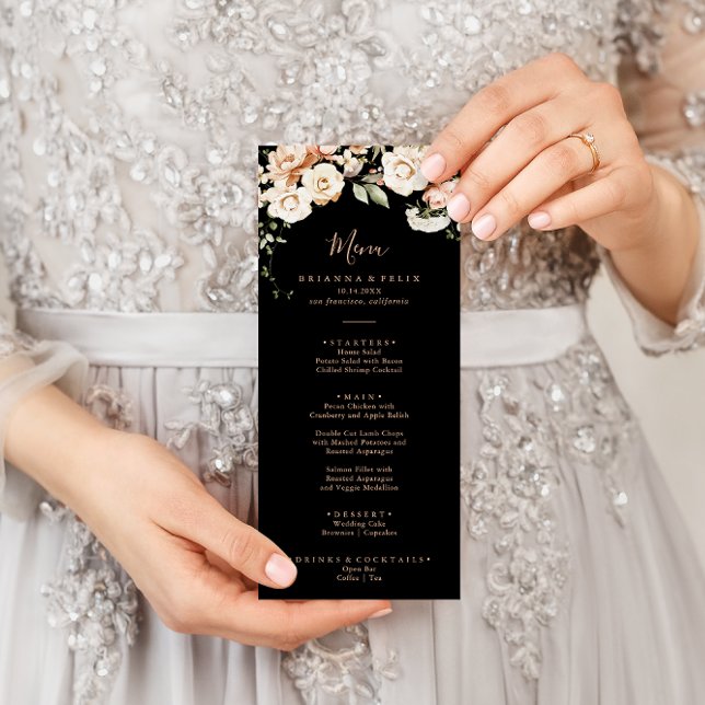 Black Formal Royal Floral Dinner Menu (Creator Uploaded)