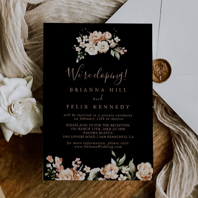 Black Formal Royal Floral Elopement Reception Invitation (Creator Uploaded)