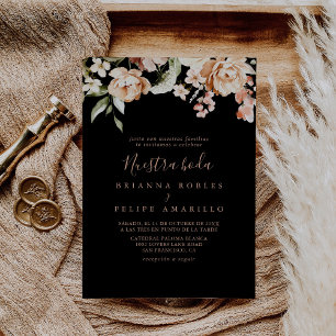 Black Formal Royal Floral Nuestra Boda Wedding Invitation