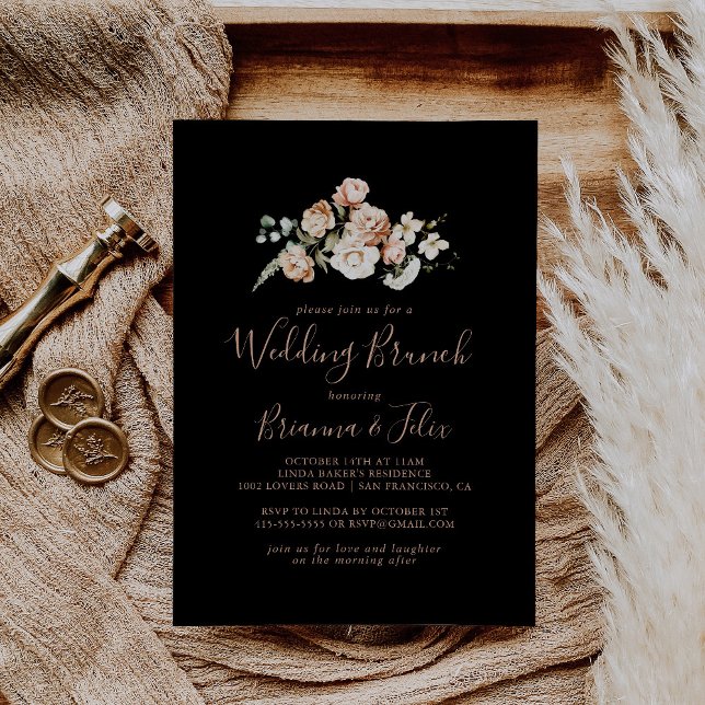 Black Formal Royal Floral Wedding Brunch Invitation (Creator Uploaded)
