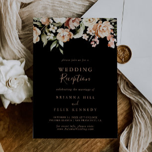 Black Formal Royal Floral Wedding Reception Invitation