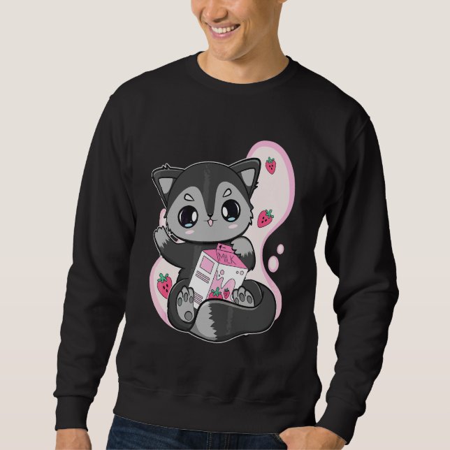 Black Fox Strawberry Milk Bubble Tea For Boba   Sweatshirt (Front)