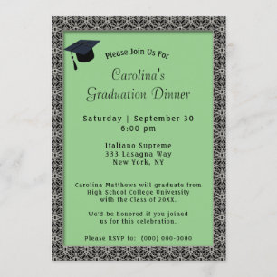 Black Frame Dinner Cap Light Green Graduation Invitation