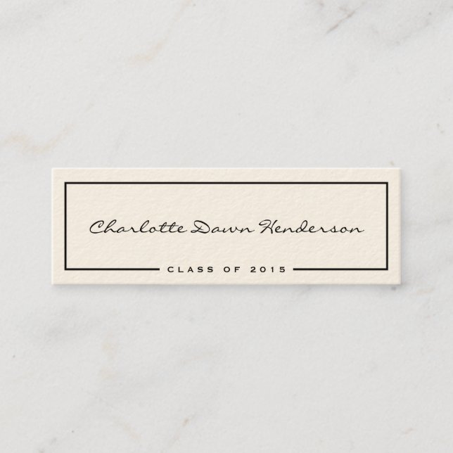 Black frame ecru graduation announcement name card (Front)