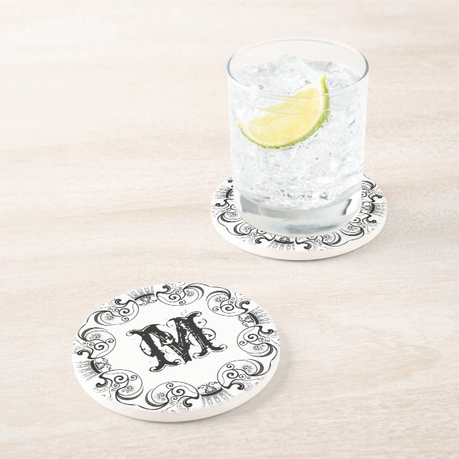 Black Frame & Oversized Monogram Coaster (Side)